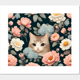 Cat and flowers Posters and Art